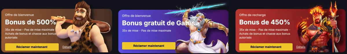 Offres promotionnelles de Spinsala Casino avec bonus de bienvenue de 500 %, bonus gratuit Gates of Olympus et bonus de recharge de 450 %